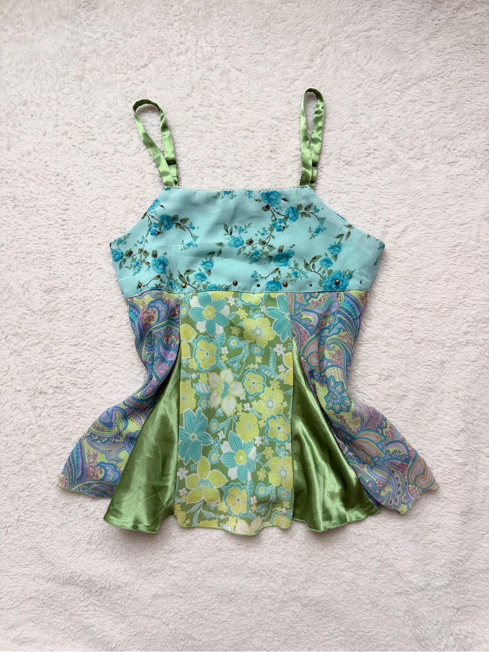 Gorgeous Limited Too patchwork floral satin babydoll top